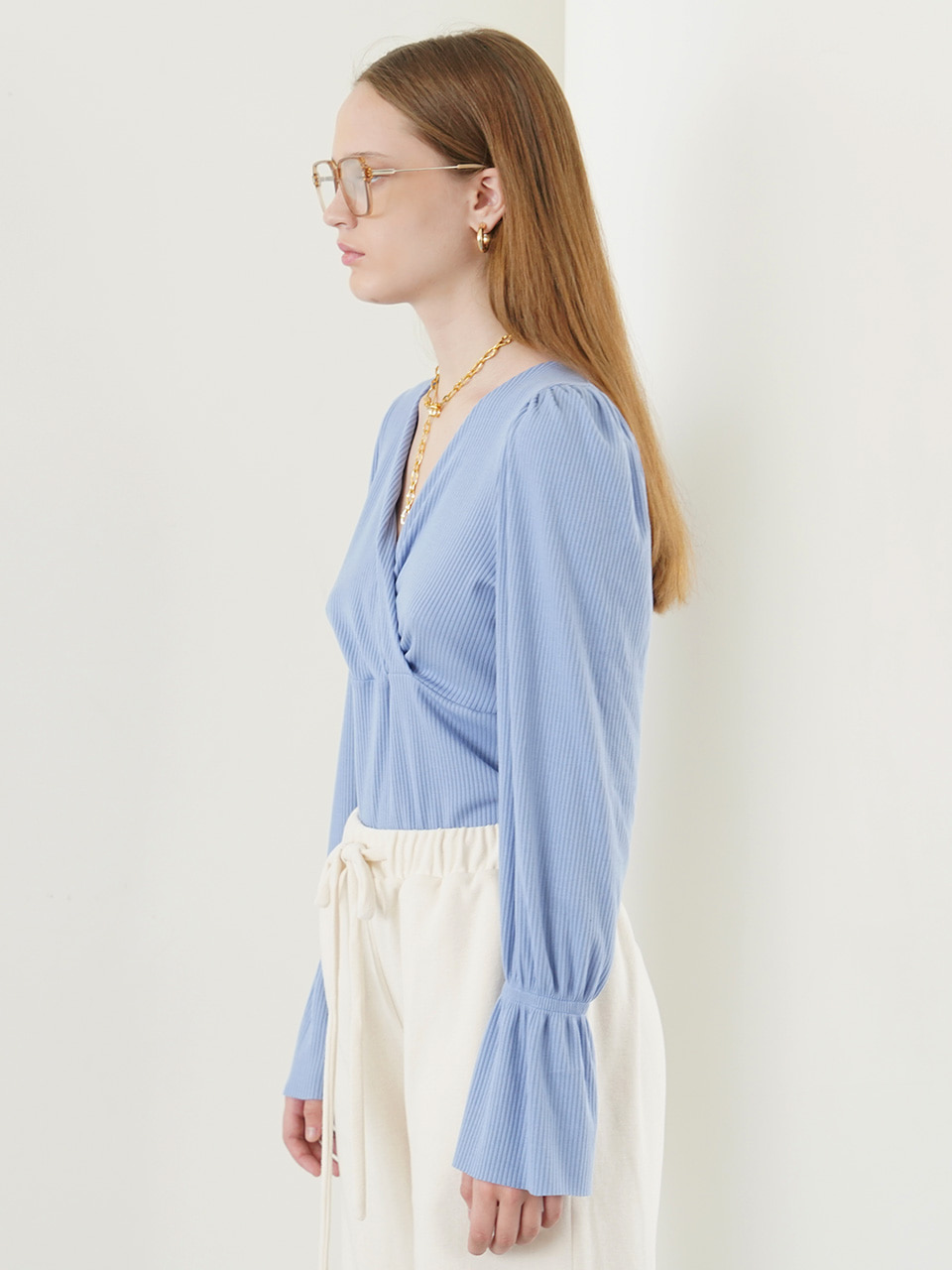 LINA warp shirring blouse [SERENITY BLUE]