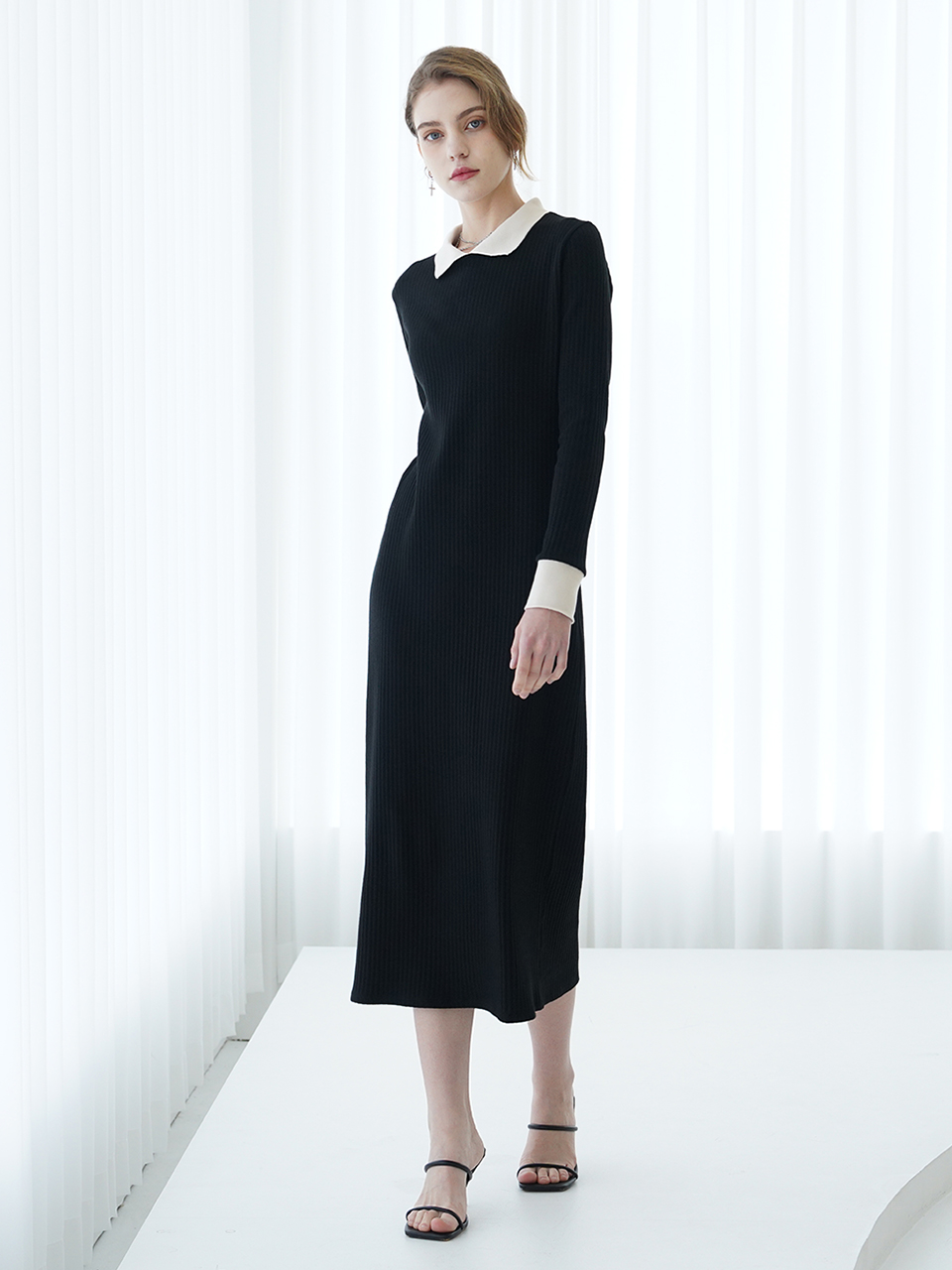 ﻿KATE point-collar midi dress (BLACK)﻿