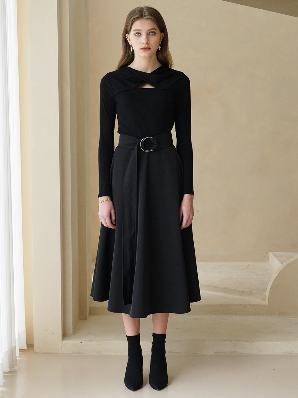 ﻿ KELLAN knit combination dress (BLACK)