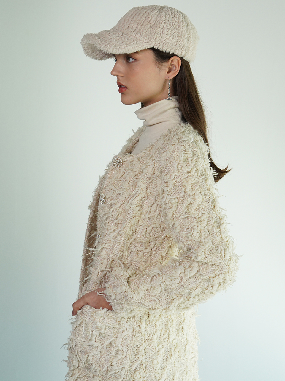 MAYA wool-blend tweed long coat (Fabric by ITALY)