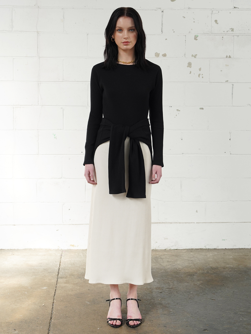 DAMIE color block layered dress (BLACK&amp;CREAM)