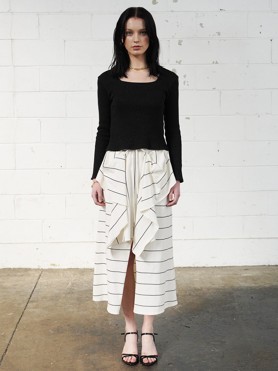 PERIS striped drape skirt (OFF WHITE)