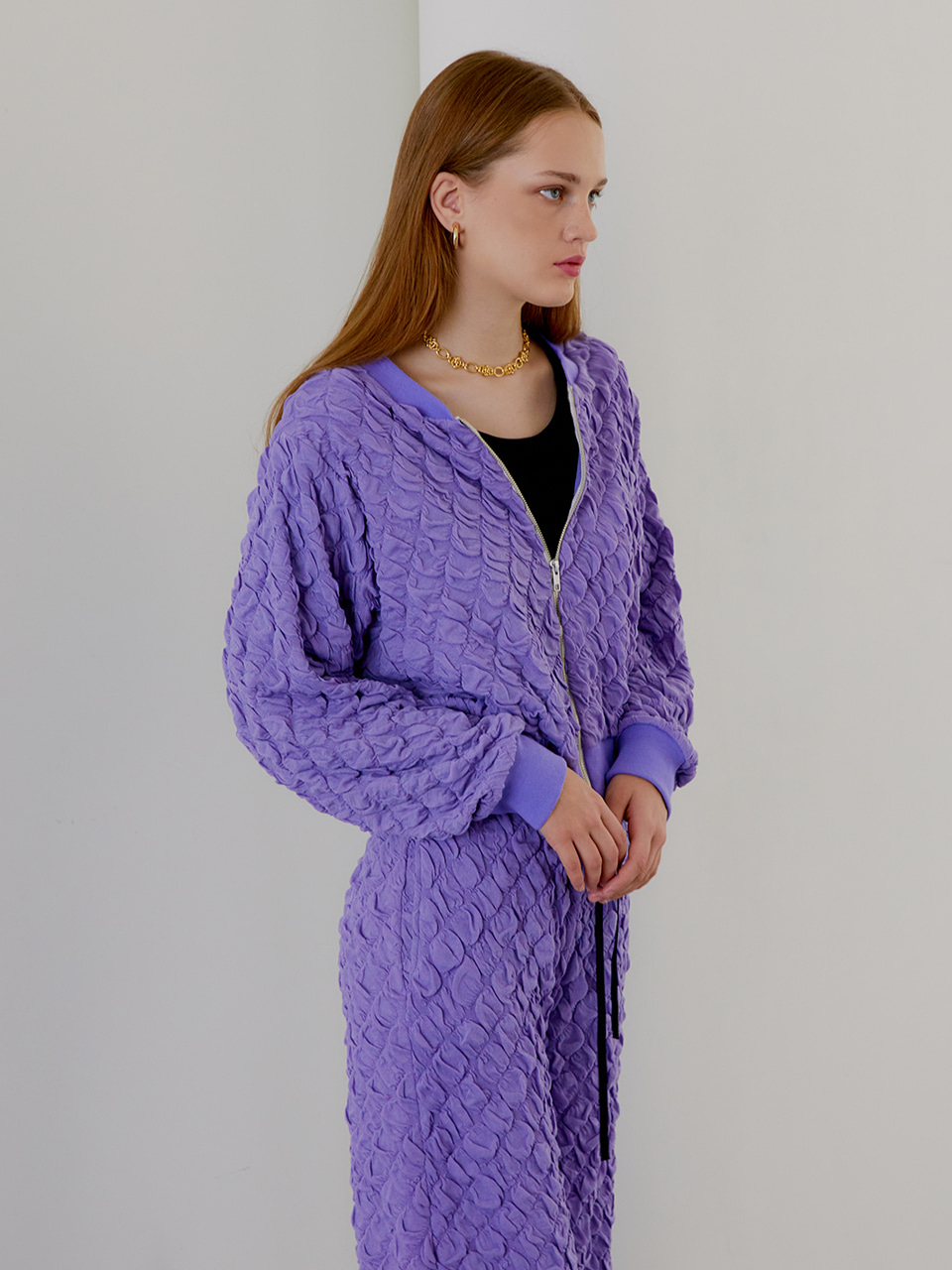 ﻿LILY embossed zip-up oversized cardigan [﻿LAVENDER]