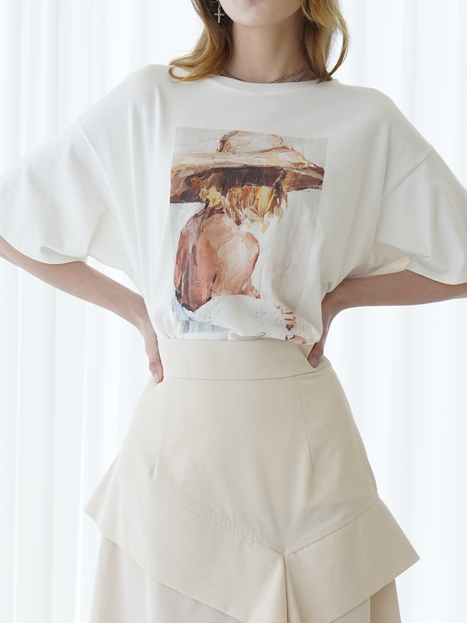 Women oil painting T-shirt (WHITE)﻿