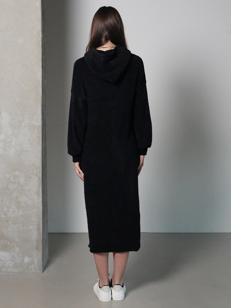 MARINA hooded maxi terry dress (BLACK)